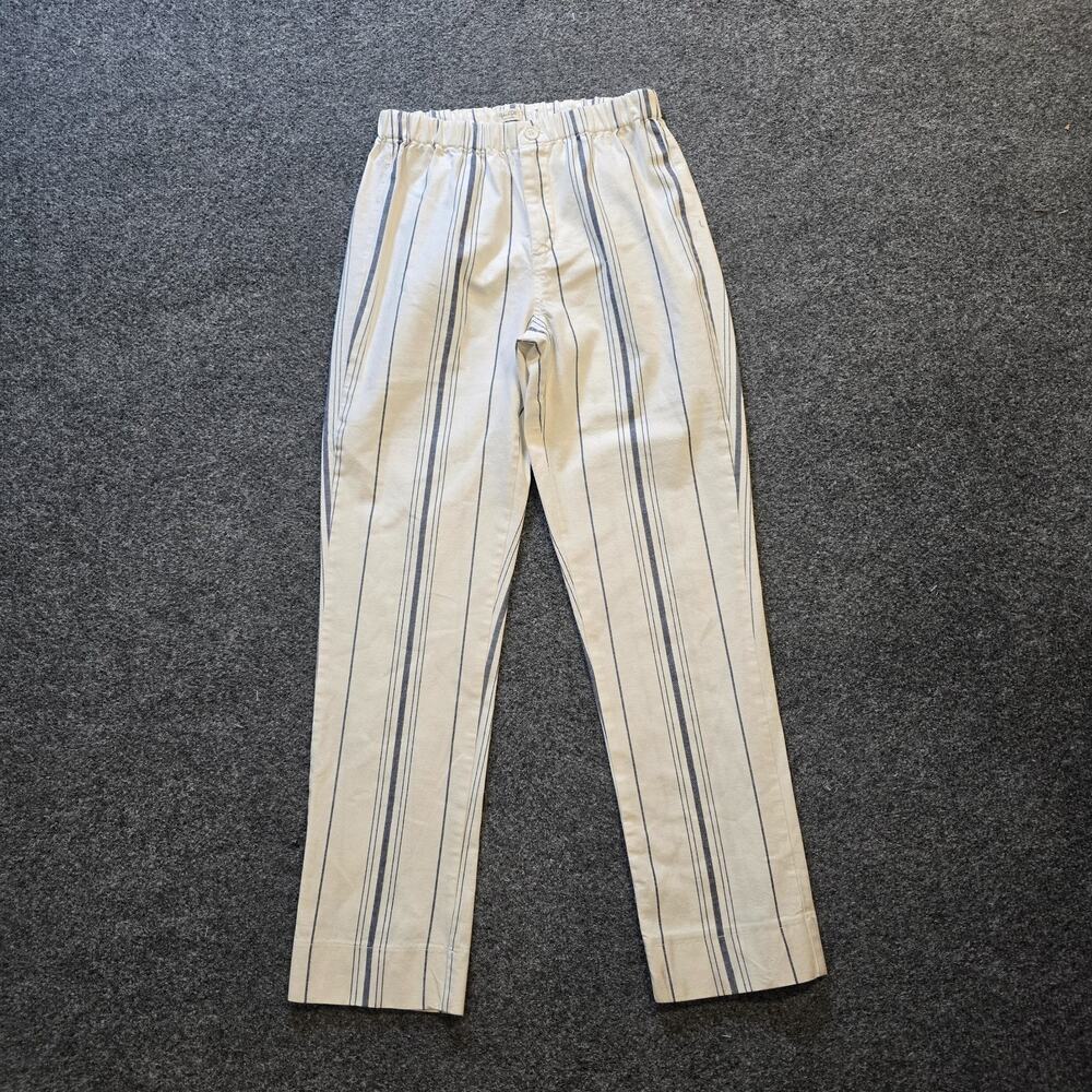 John Galt Pants Womens One Size White Blue Striped Tapered Pull On Ankel Casual